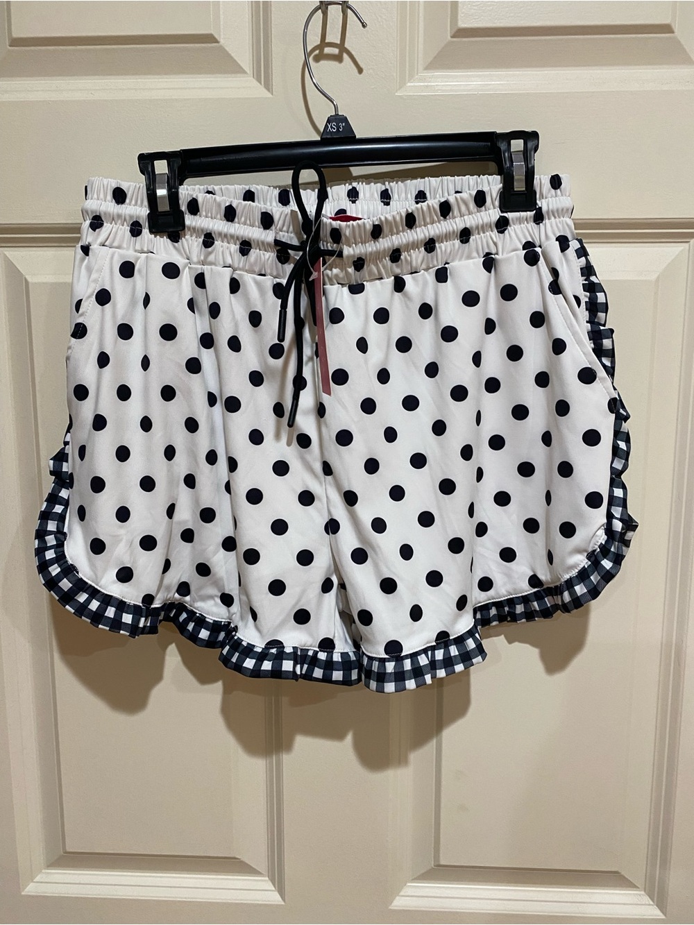 Polka Dot White Athletic Shorts with Black Trim